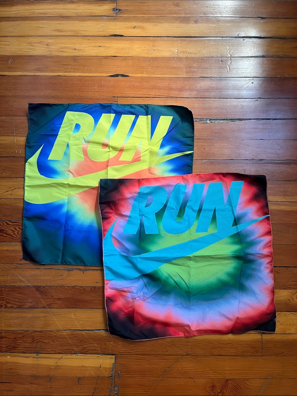 Two Nike RUN Tie-Dye Square Scarves